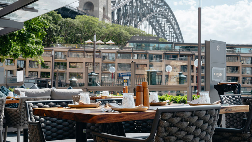 Outdoor Dining of 6Head with Bridge View