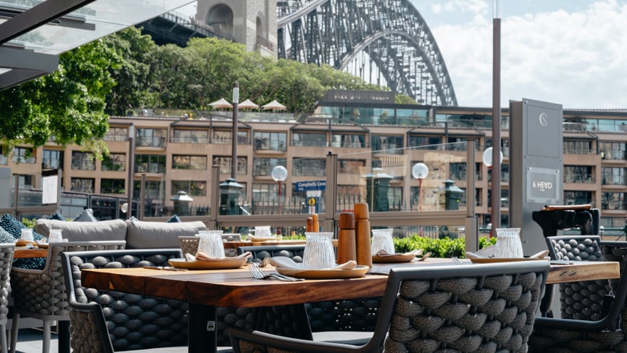 Outdoor Dining of 6Head with Bridge View